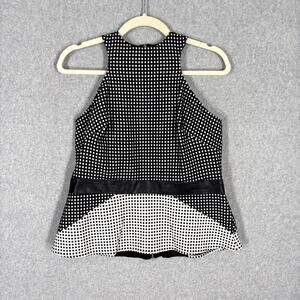 Bebe Top‎ Large Plaid Faux Leather Zipper Stretch Twee Royal Career Quiet Peplum
